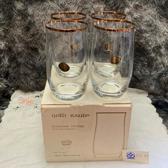 1980 Bohemian Crysalex Geneva old Fashion Gold Rim Whiskey High Ball Glasses. - Picture 1 of 16